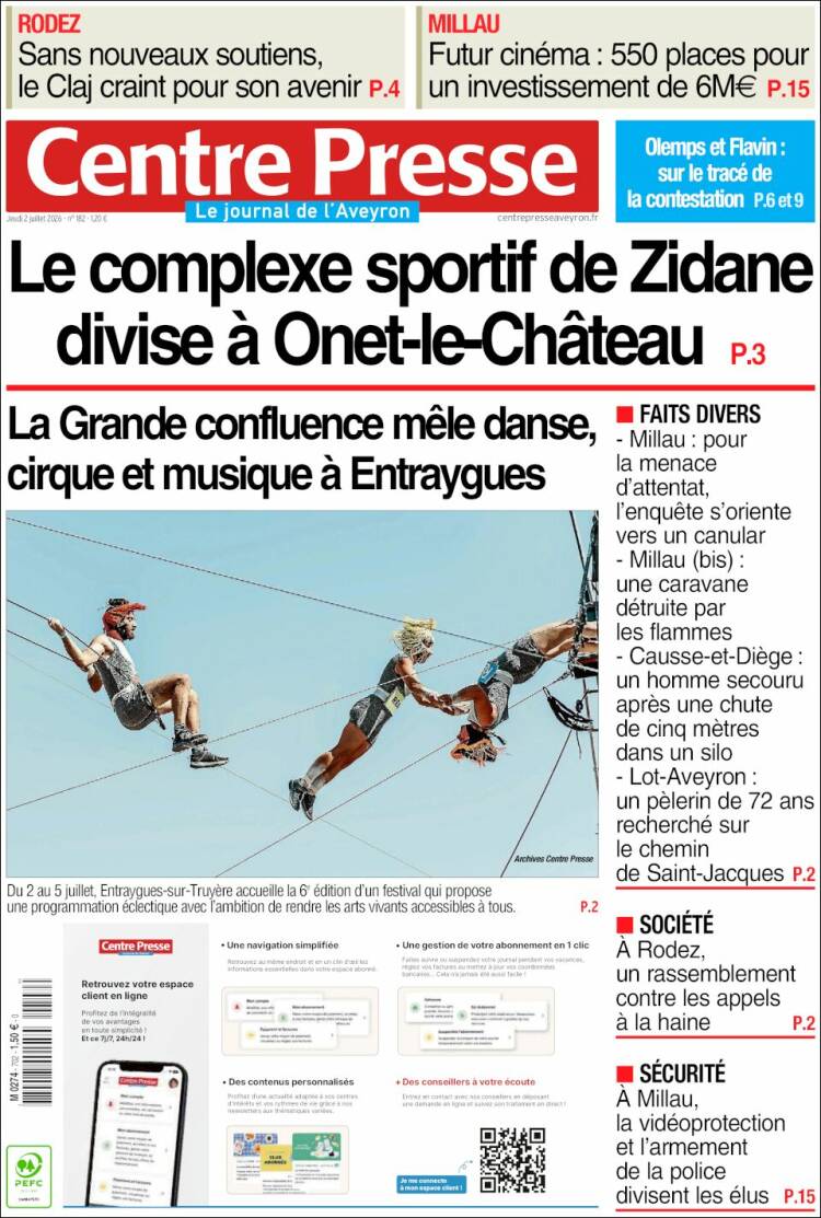 Portada de Centre Presse (Francia)