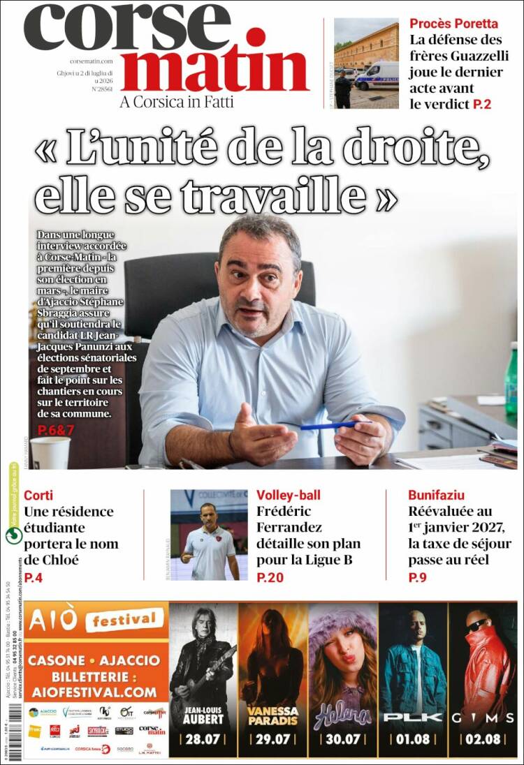 Portada de Corse-Matin (Francia)