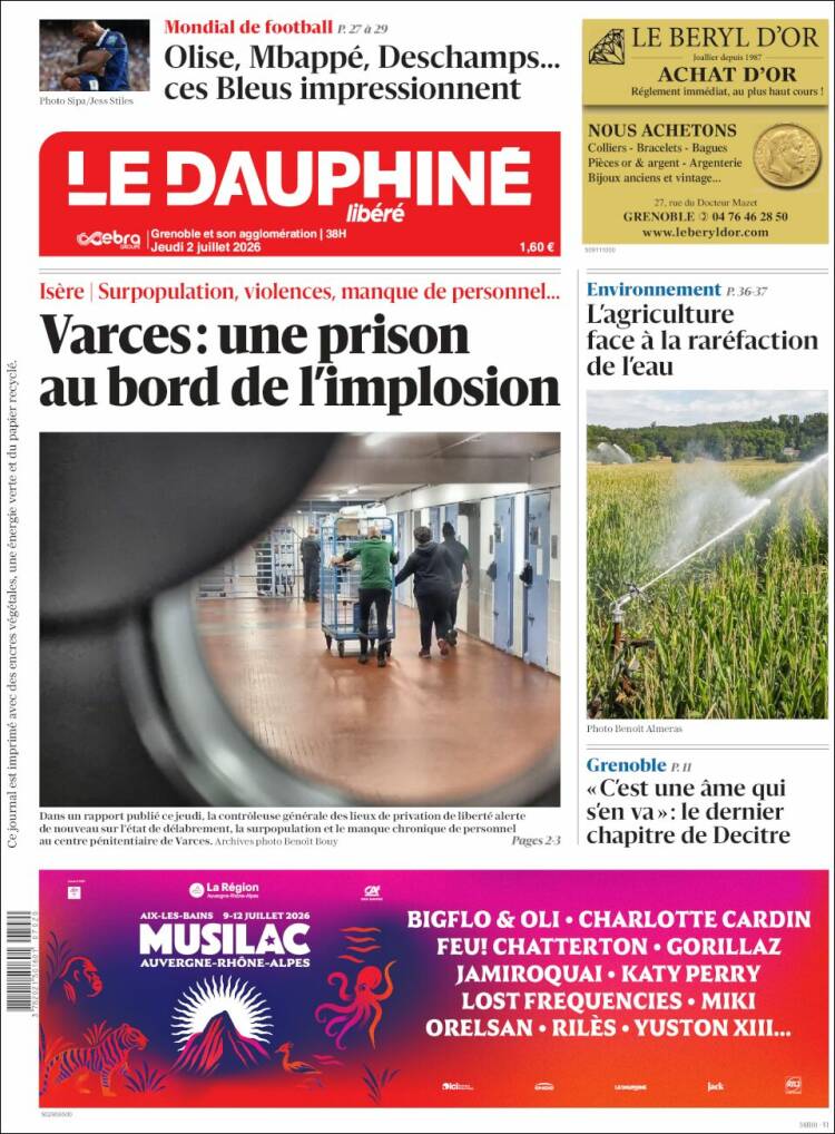 Portada de Le Dauphiné Libéré (Francia)