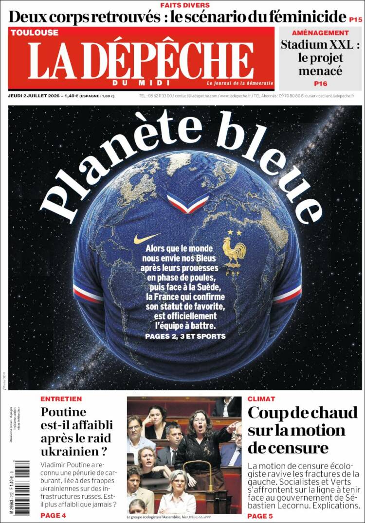 Portada de La Dépêche du Midi (Francia)