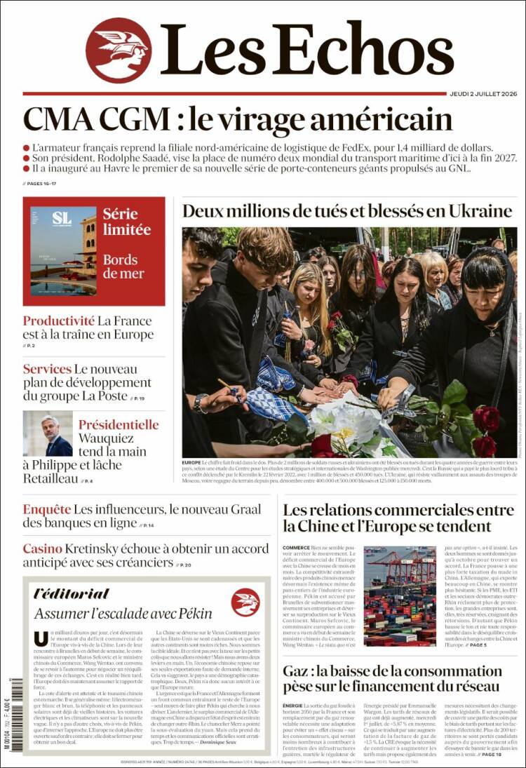 Portada de Les Echos (Francia)