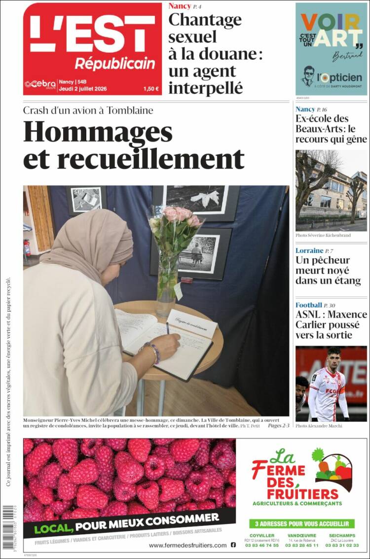 Portada de L'Est Republicain (Francia)