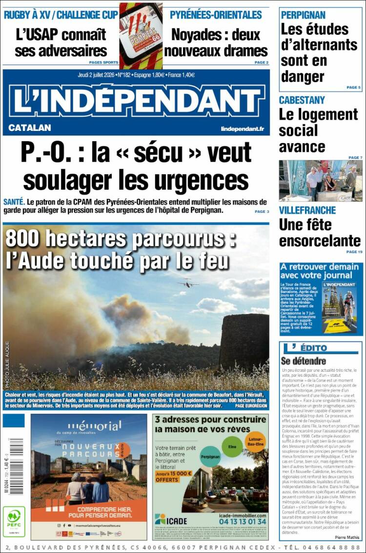 Portada de Le Indépendant (Francia)