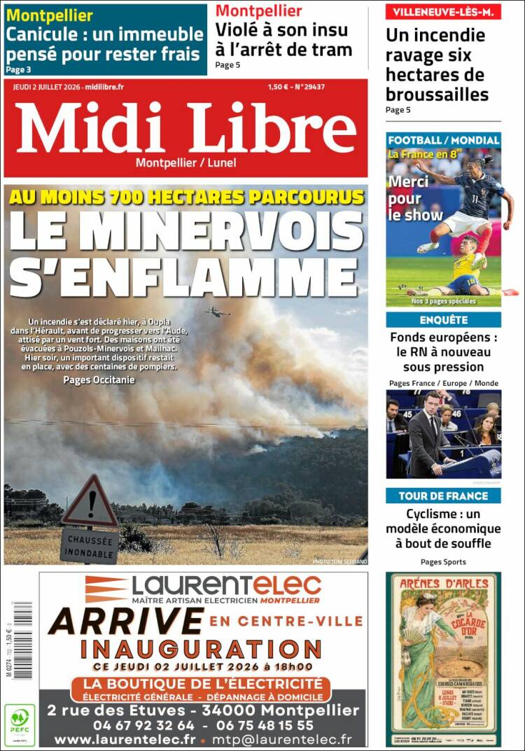 Portada de Midi Libre (Francia)