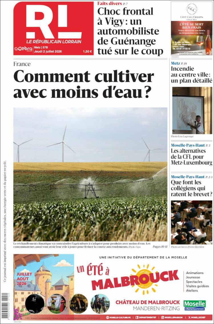 Portada de Le Republicain Lorrain (Francia)