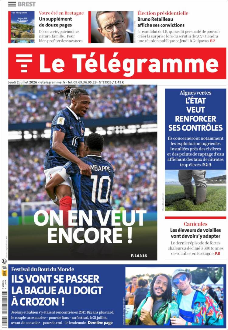 Portada de Télégramme (Francia)