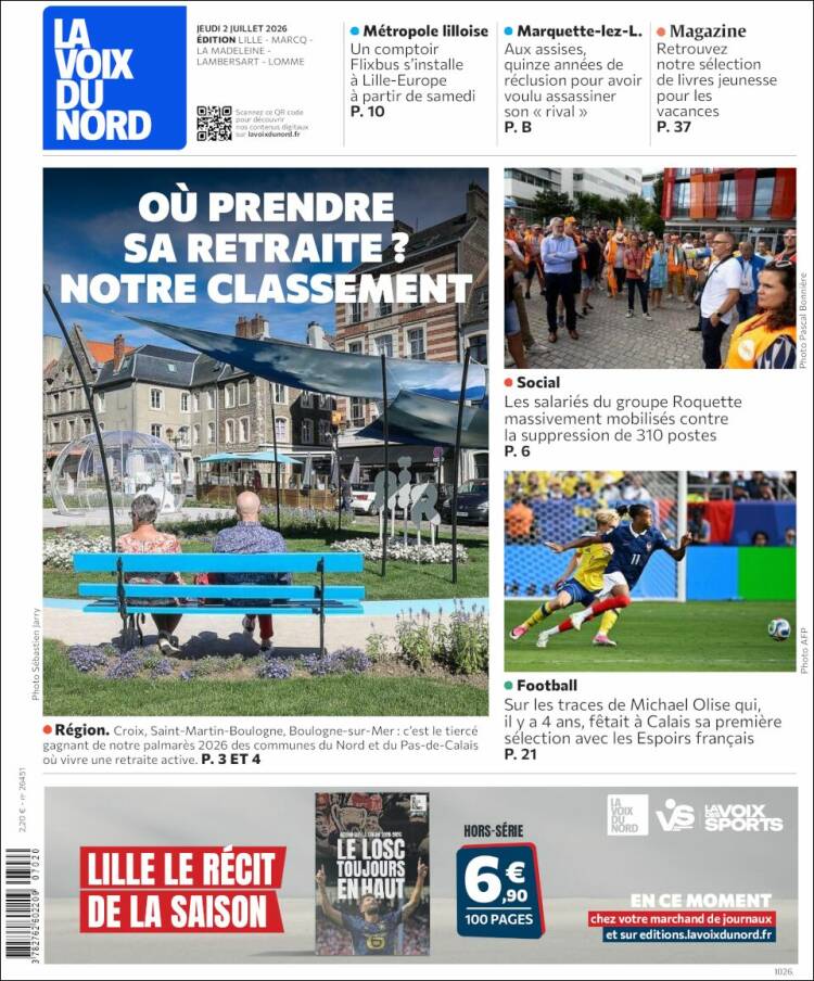 Portada de La Voix du Nord (Francia)