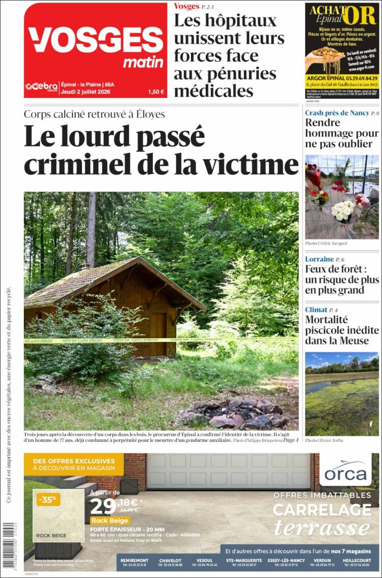 Portada de Vosges Matin (Francia)