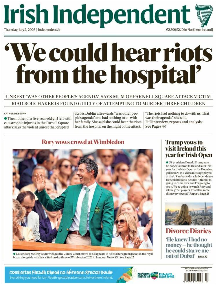 Portada de Irish Independent (Irlanda)