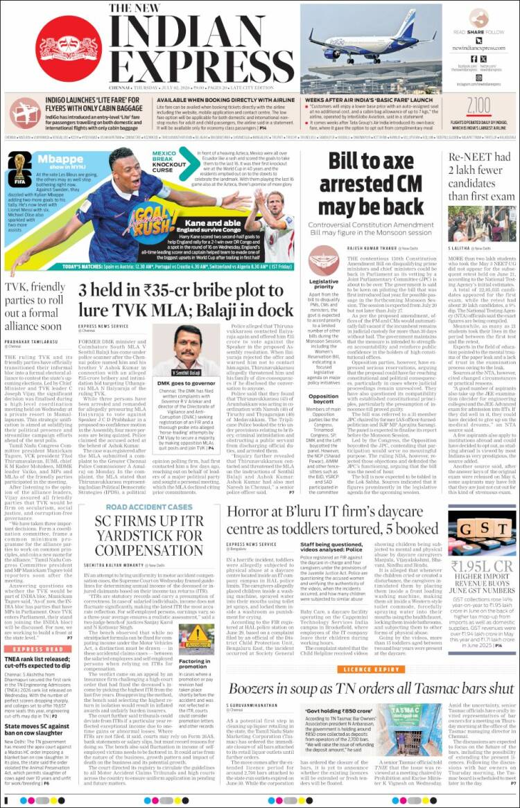 Portada de New Indian Express (India)