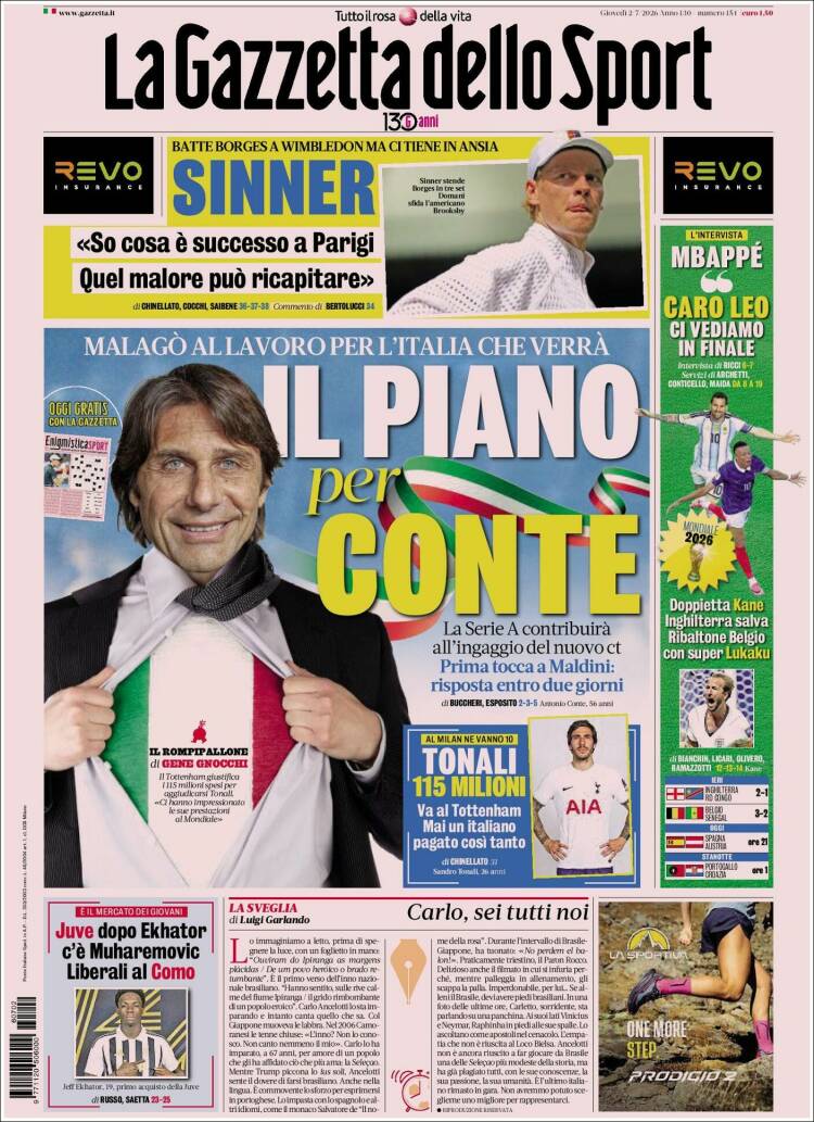 Portada de La Gazzetta dello Sport (Italia)