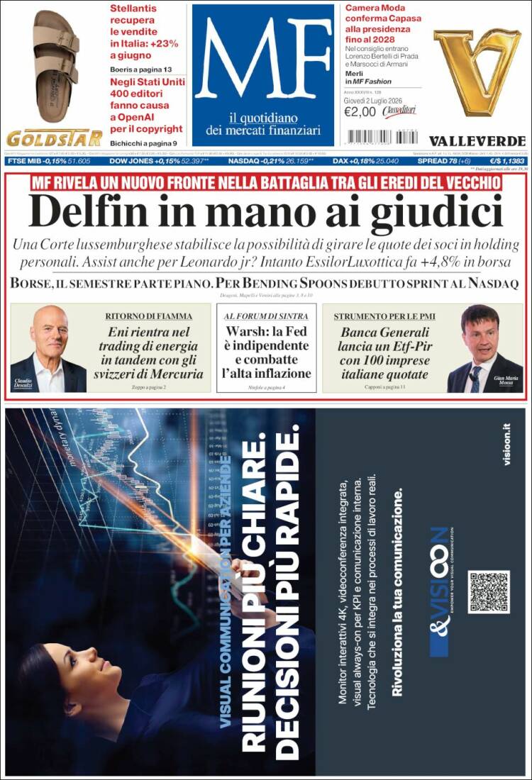 Portada de Milano Finanza (Italia)