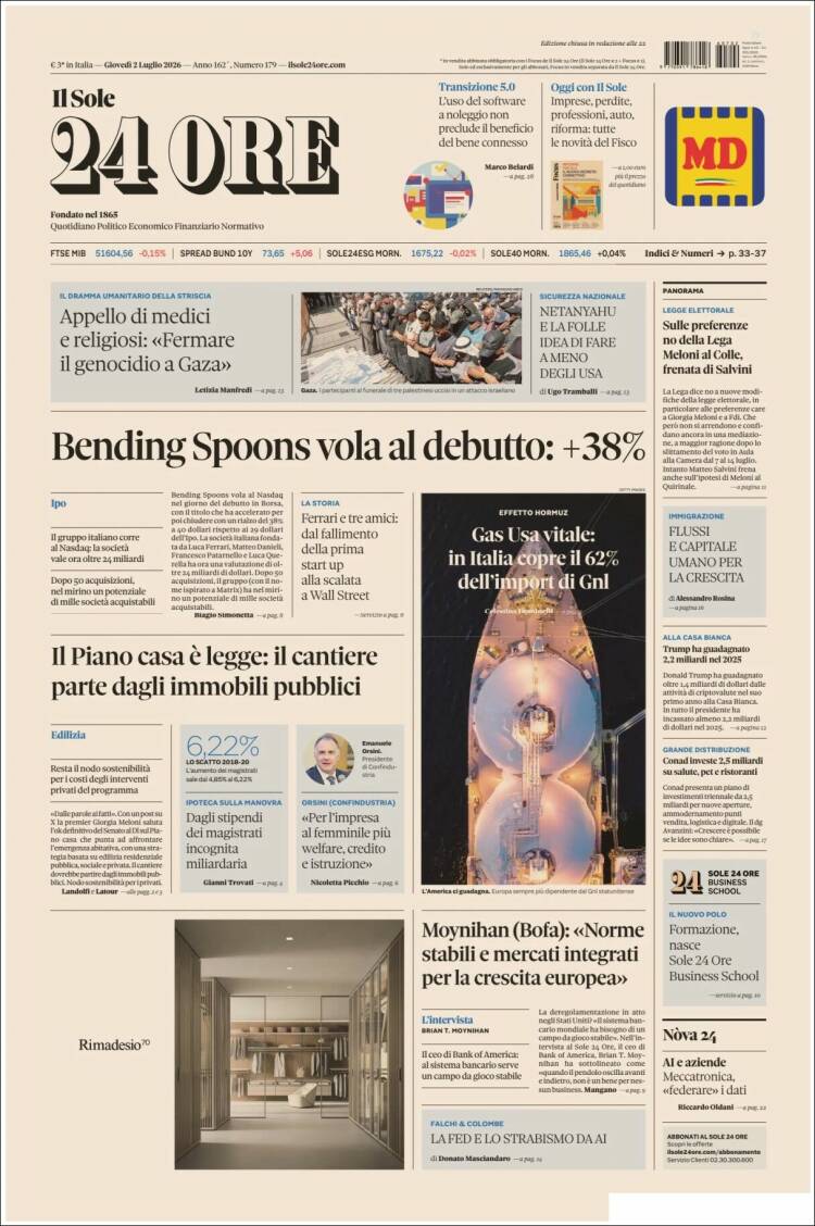 Portada de Il Sole 24 ORE (Italia)
