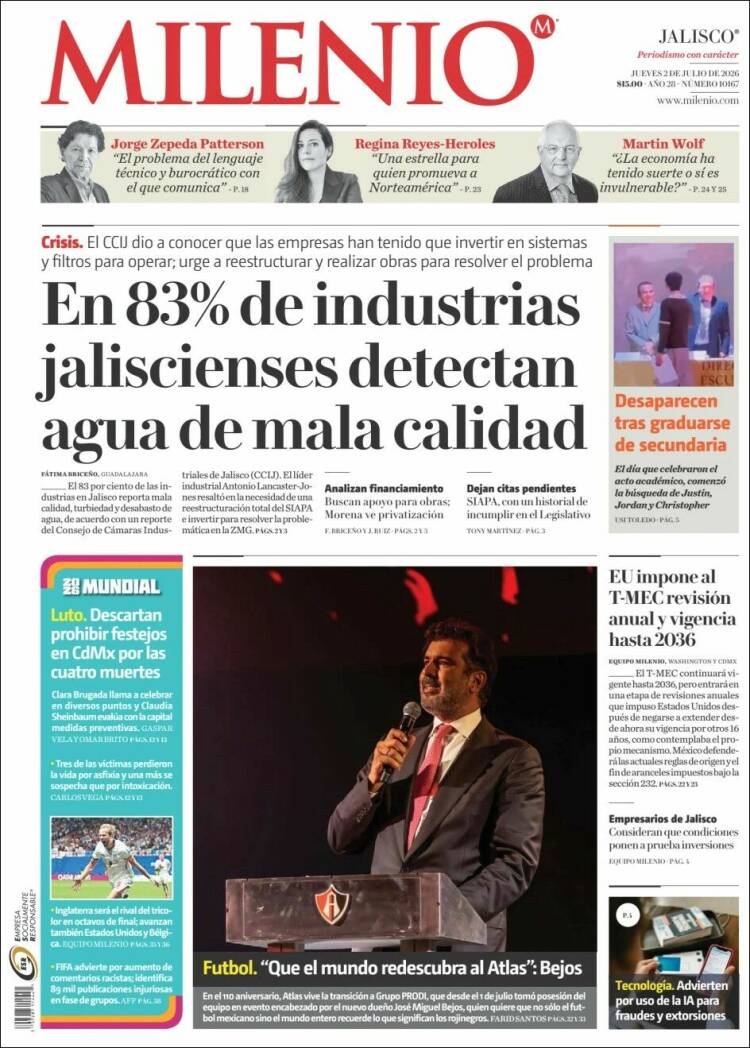 Portada de Milenio - Jalisco (M&eacute;xico)