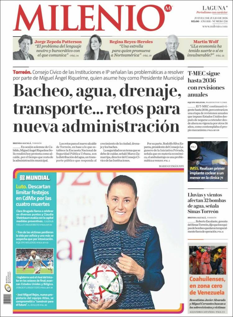 Portada de Milenio - Laguna (M&eacute;xico)