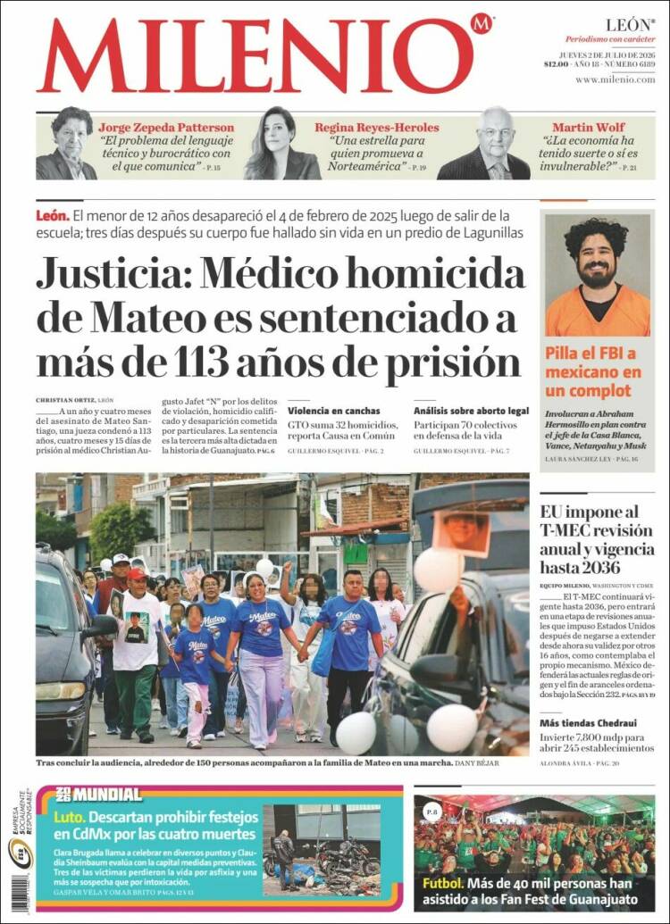 Portada de Milenio de León (M&eacute;xico)