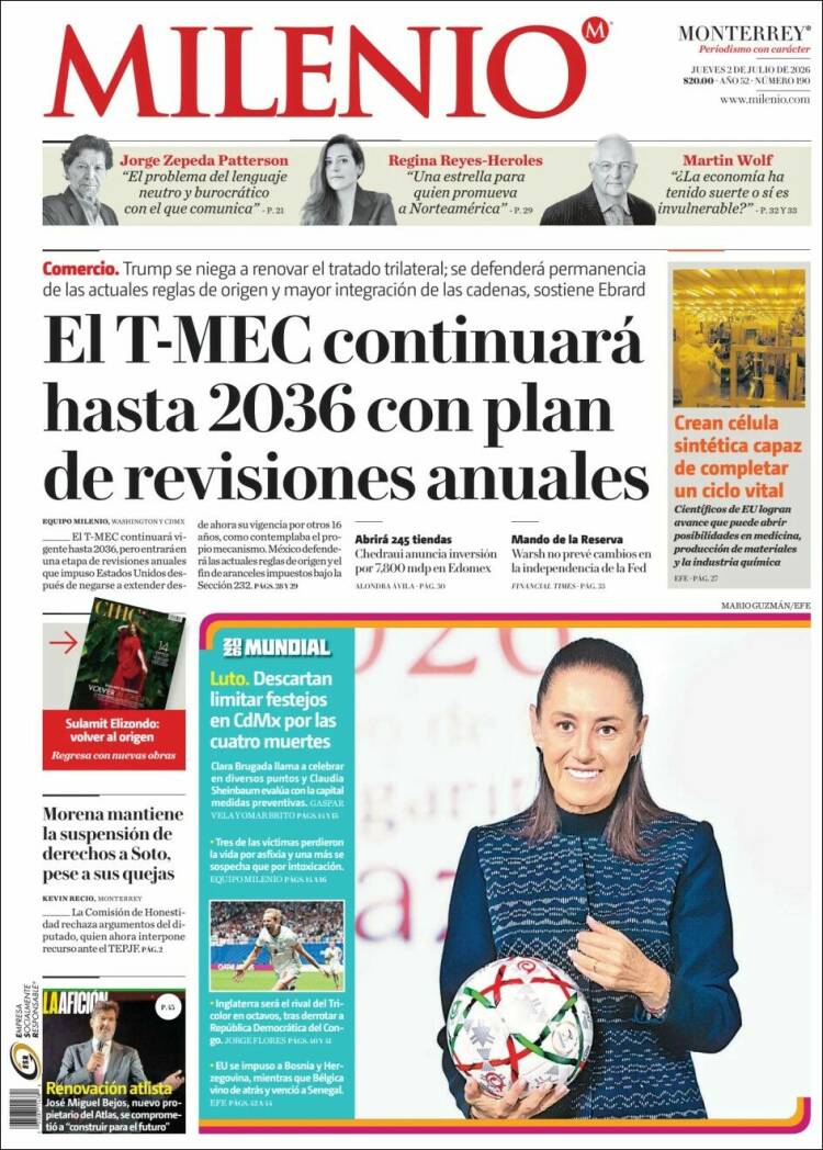 Portada de Milenio de Monterrey (M&eacute;xico)
