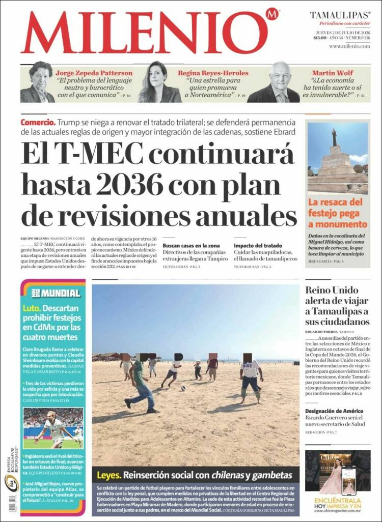 Portada de Milenio - Tamaulipas (M&eacute;xico)