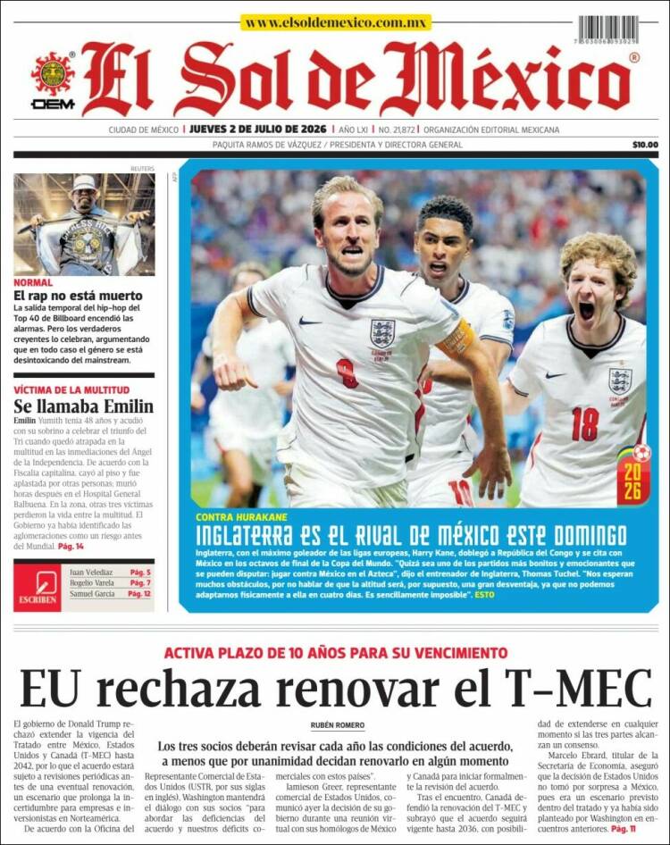 Portada de El Sol de México (M&eacute;xico)