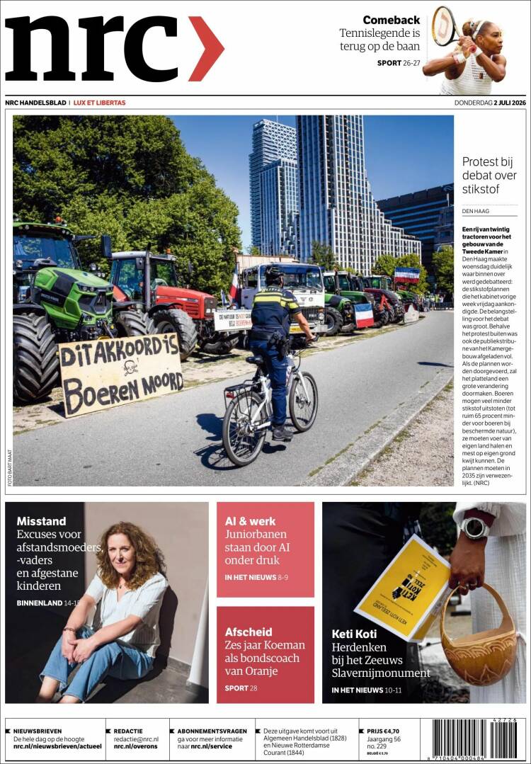 Portada de NRC Handelsblad (Pa&iacute;ses Bajos)