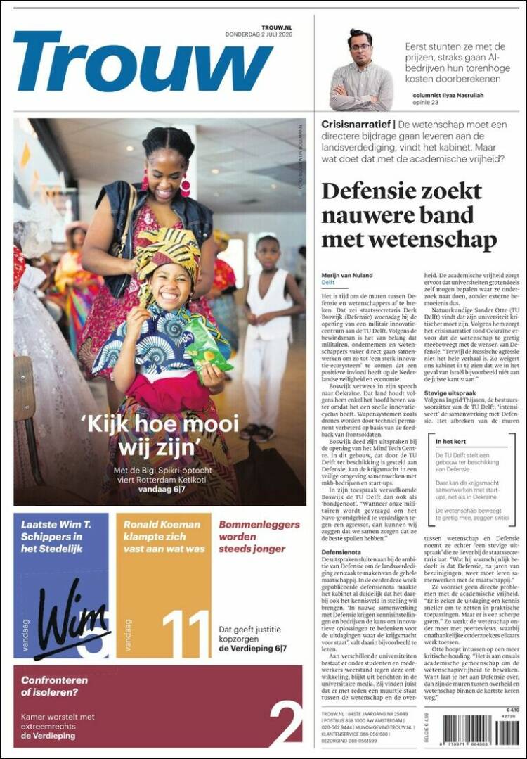 Portada de Trouw (Pa&iacute;ses Bajos)