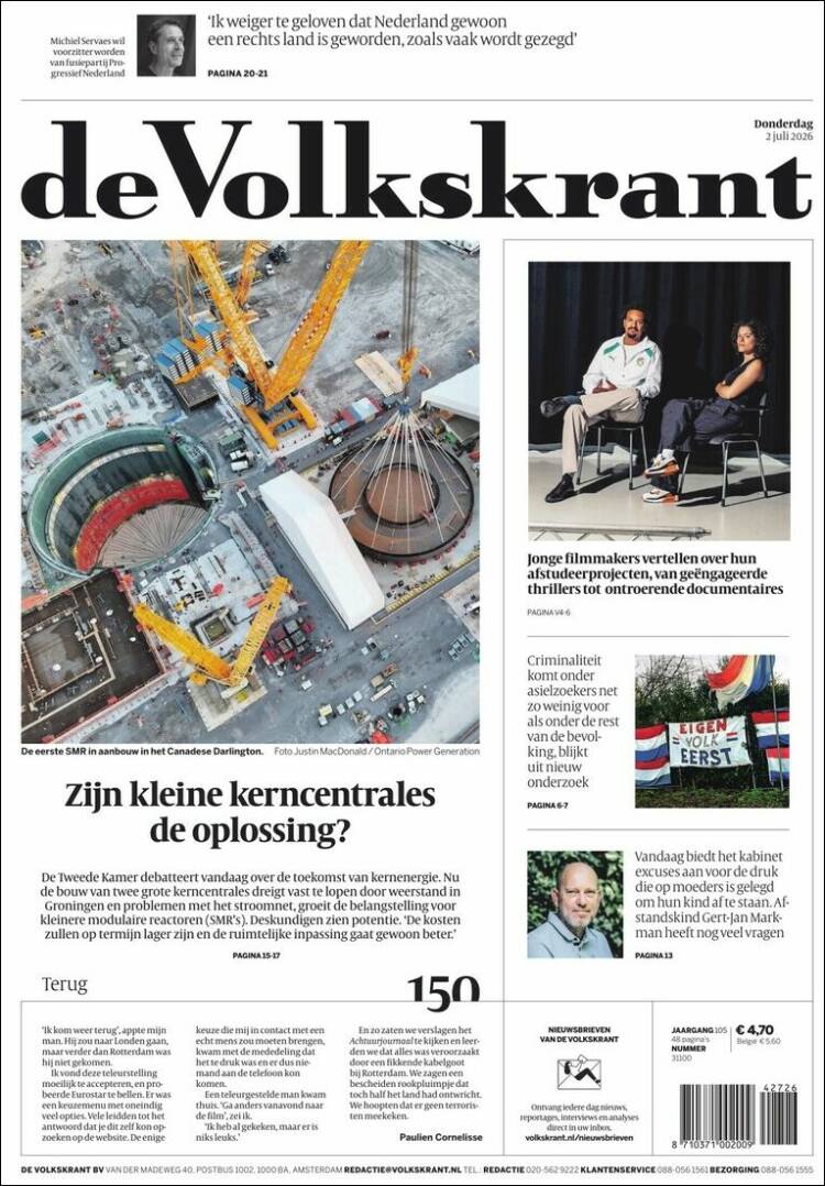 Portada de De Volkskrant (Pa&iacute;ses Bajos)