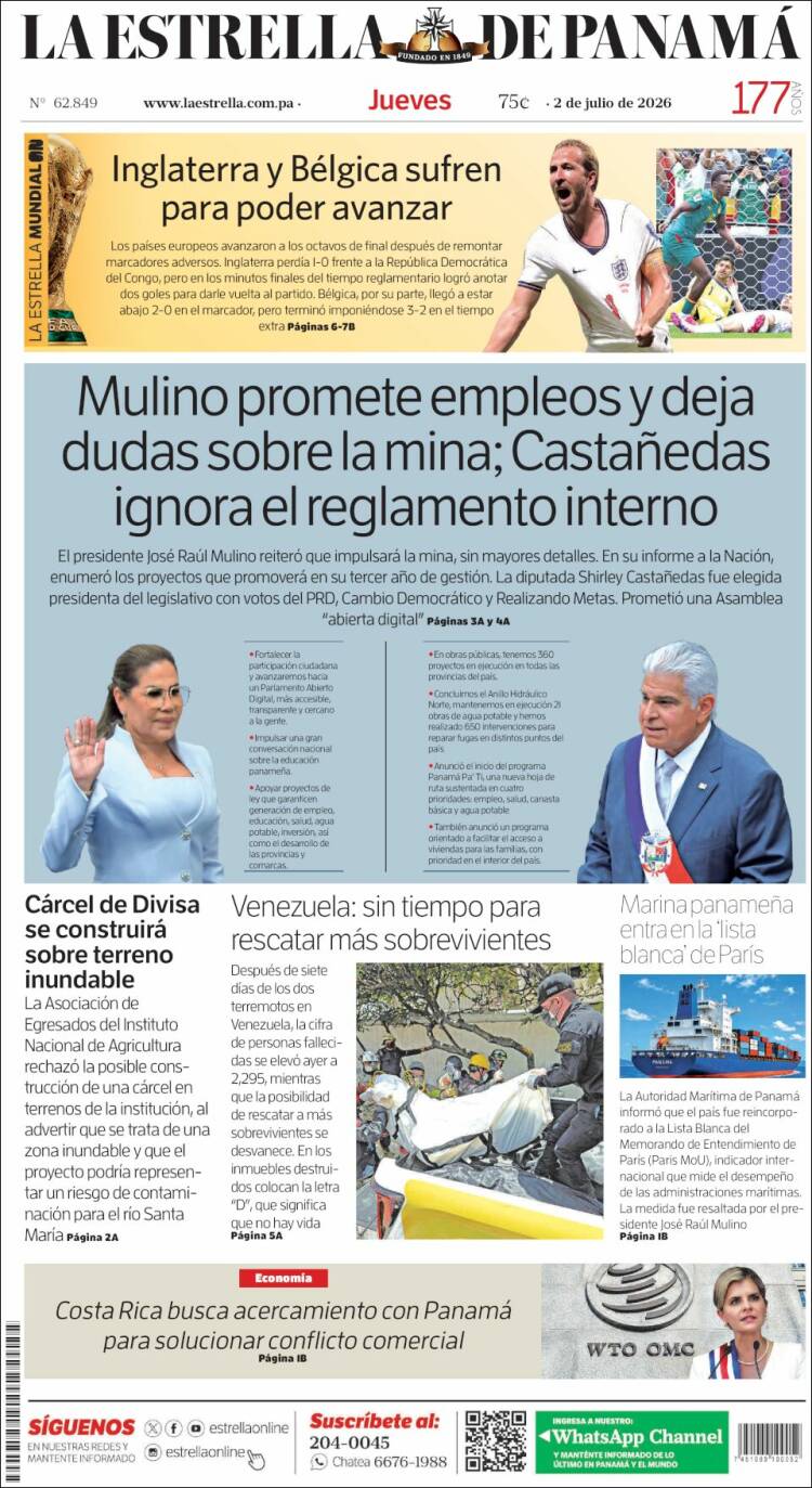 Portada de La Estrella de Panamá (Panam&aacute;)