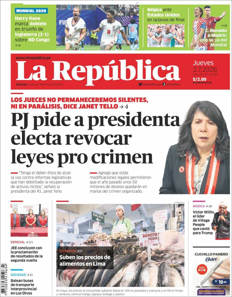 Portada de La Republica (Per&uacute;)