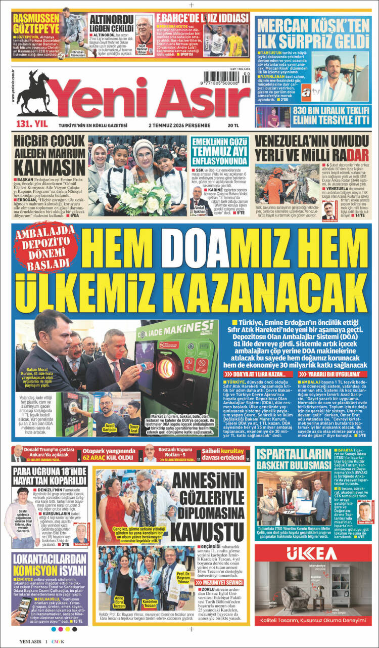 Portada de Yeni Asır (Turqu&iacute;a)