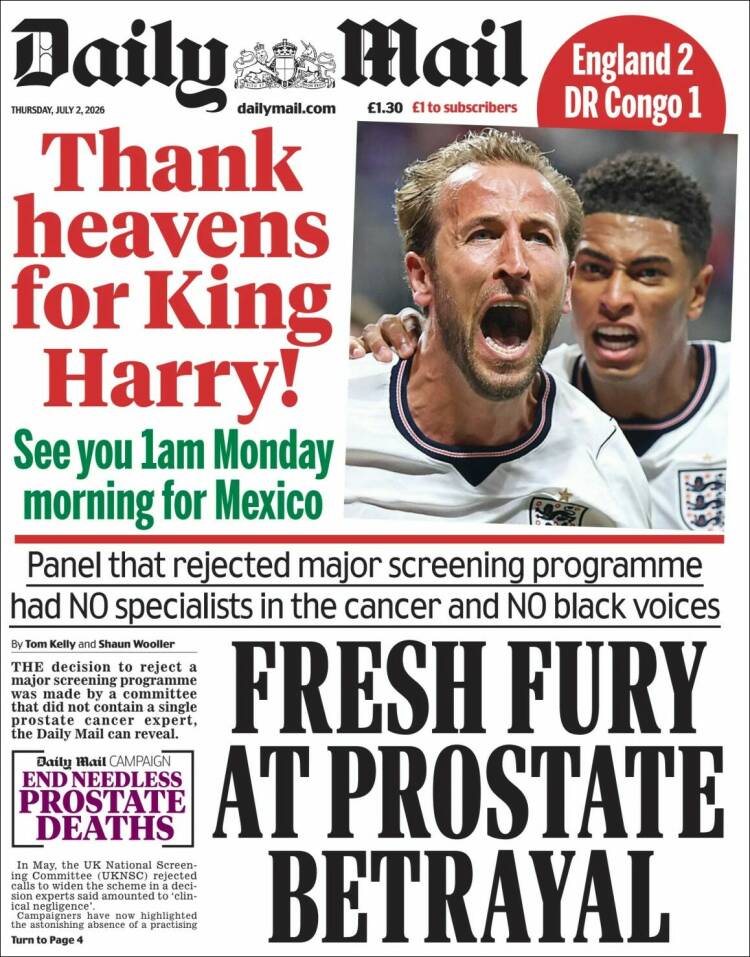 Portada de Daily Mail (Reino Unido)