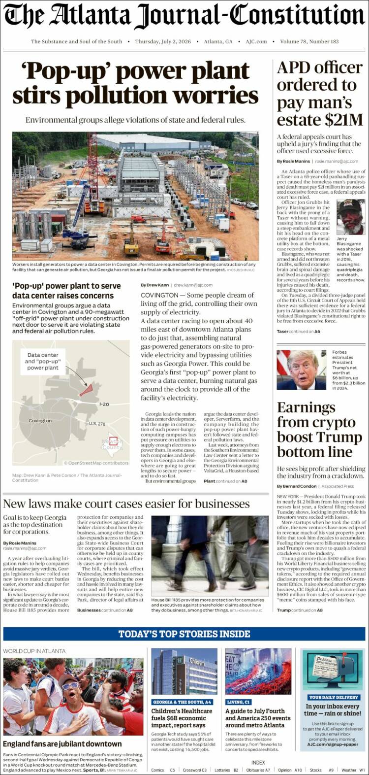 Portada de The Atlanta Journal-Constitution (USA)