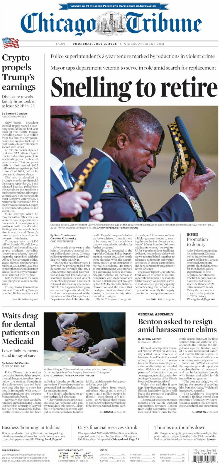 Portada de Chicago Tribune (USA)