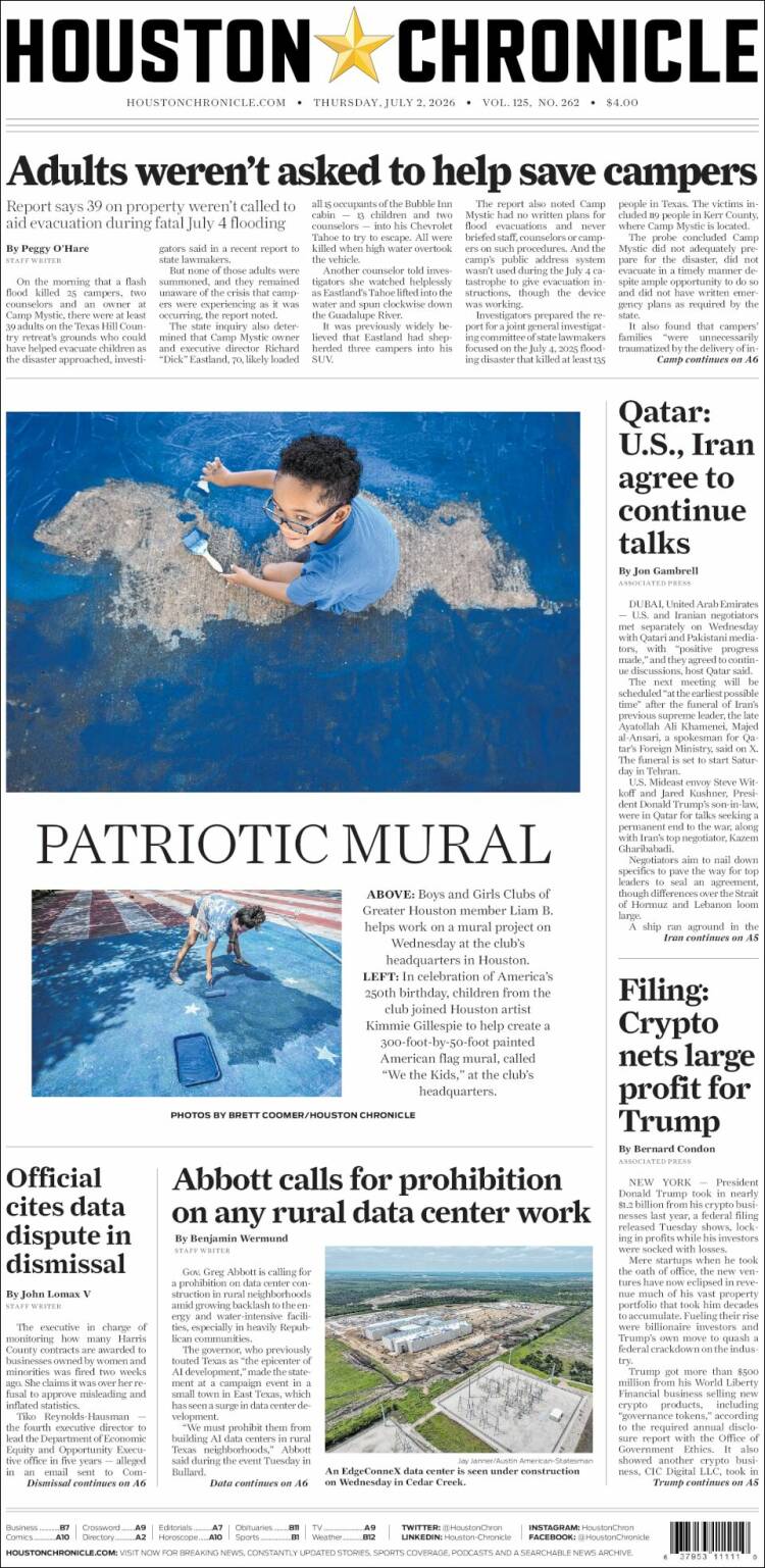 Portada de Houston Chronicle (USA)