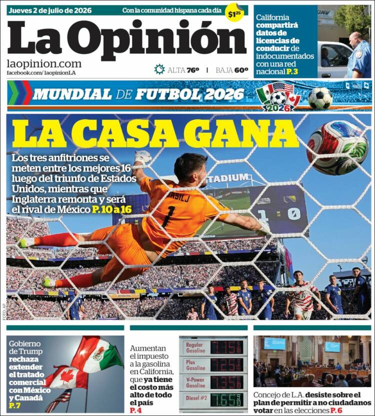Portada de La Opinión (USA)