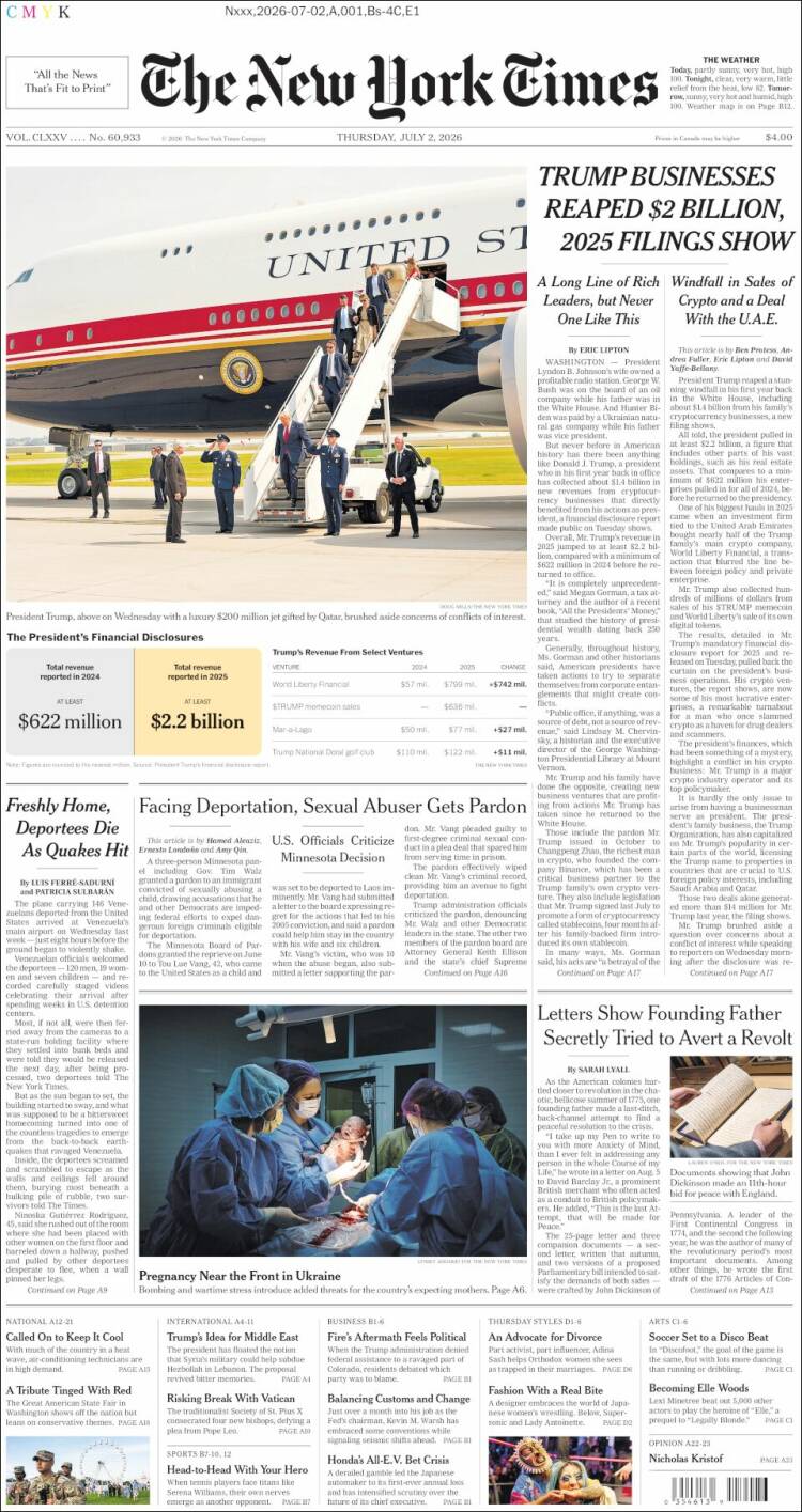 Portada de New York Times (USA)