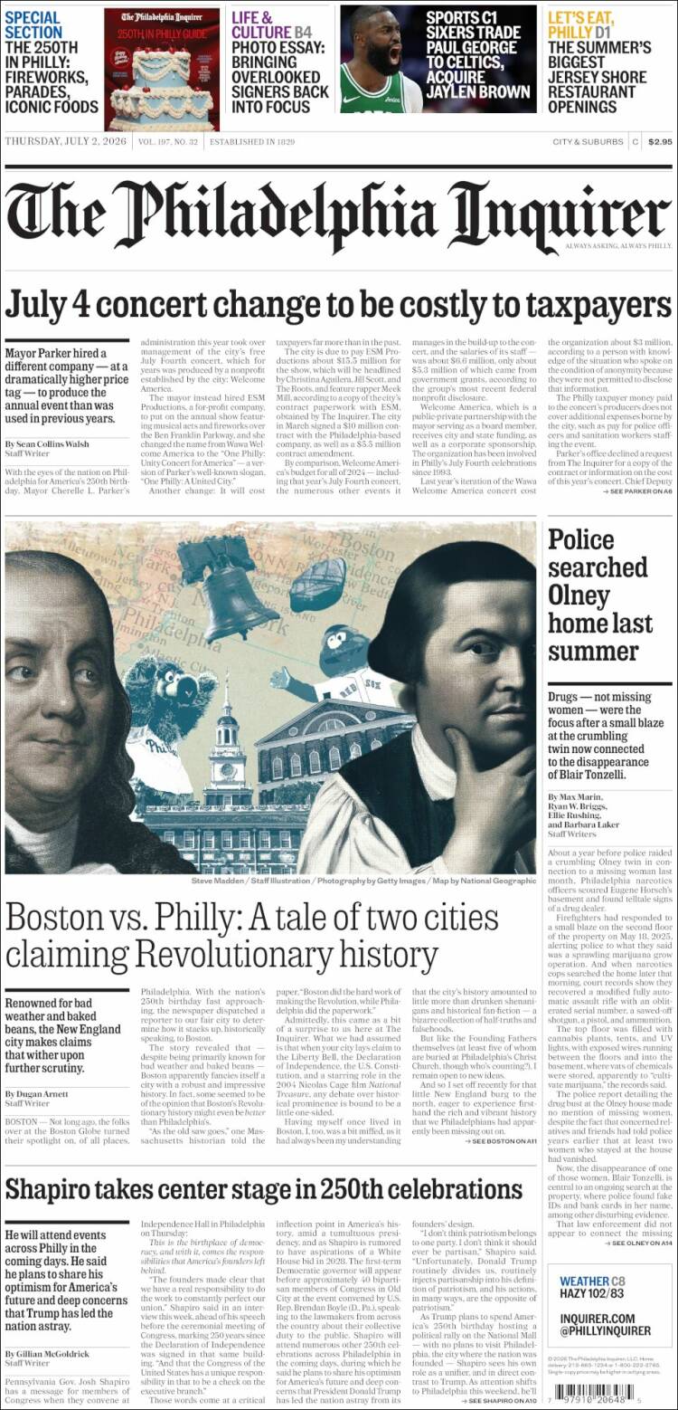 Portada de Philadelphia Inquirer (USA)