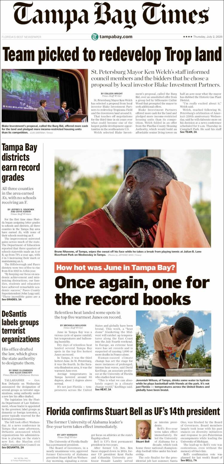 Portada de Tampa Bay Times (USA)