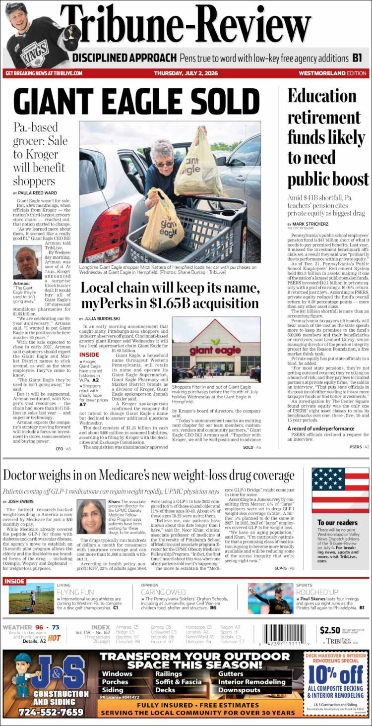 Portada de Tribune-Review (USA)
