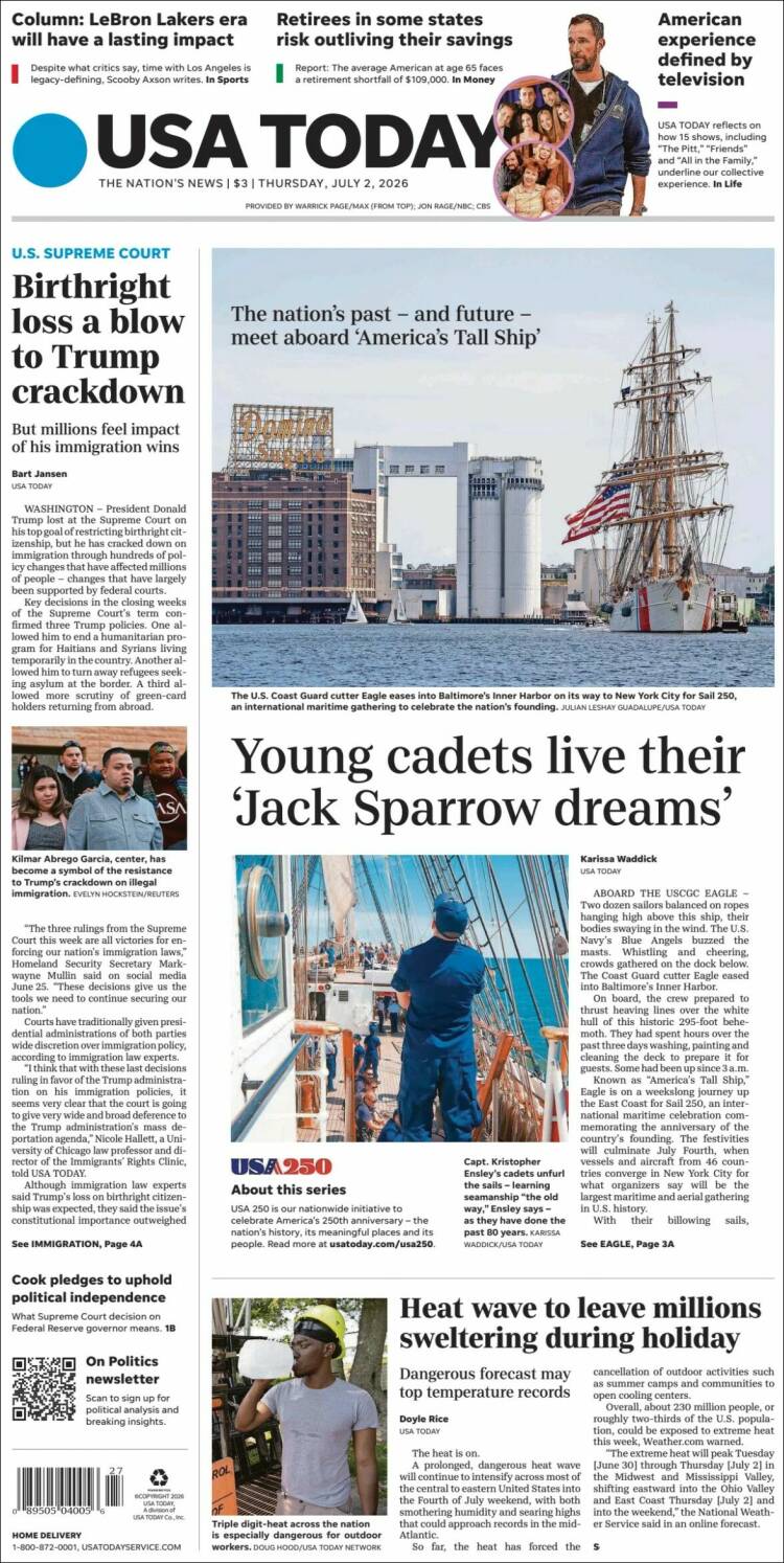 Portada de USA Today (USA)