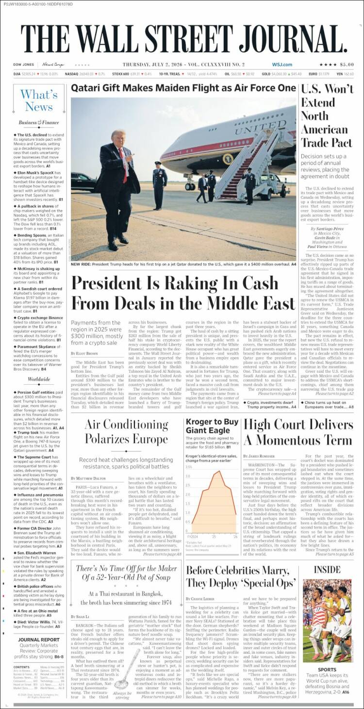Portada de Wall Street Journal (USA)