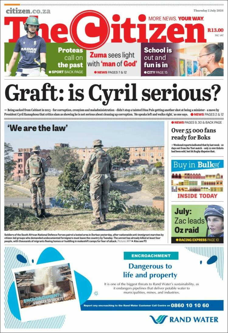 Portada de The Citizen (Sud&aacute;frica)