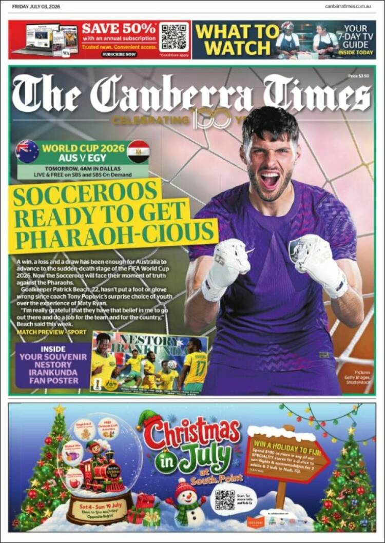 Portada de The Canberra Times (Australia)