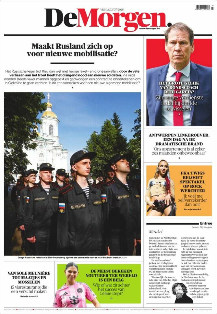 Portada de De Morgen (B&eacute;lgica)