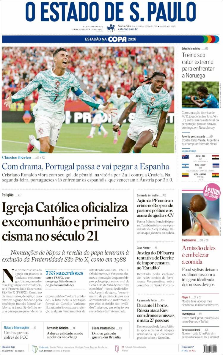 Portada de O Estado de São Paulo (Brasil)