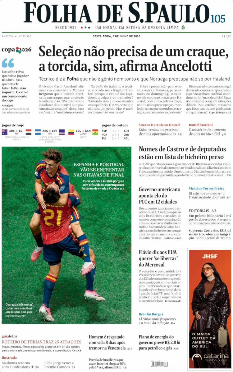 Portada de Folha de São Paulo (Brasil)