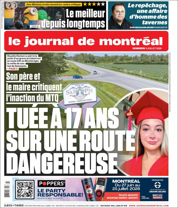 Portada de Le Journal de Montréal (Canad&aacute;)