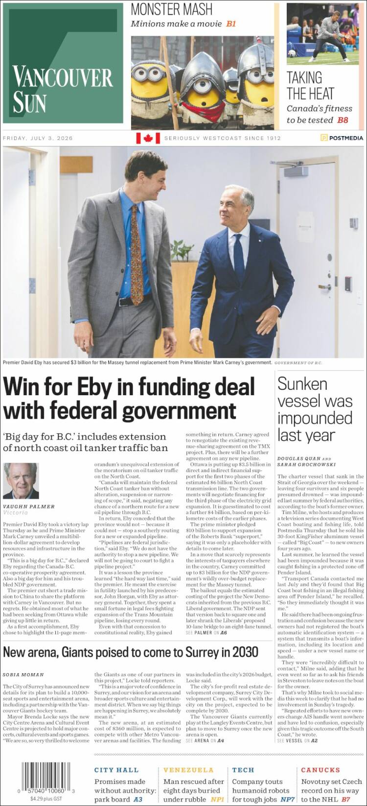 Portada de The Vancouver Sun (Canad&aacute;)