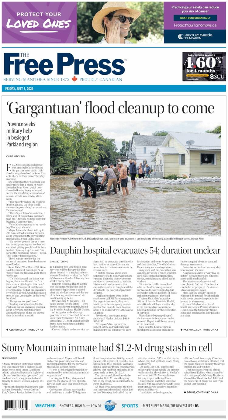 Portada de Winnipeg Free Press (Canad&aacute;)