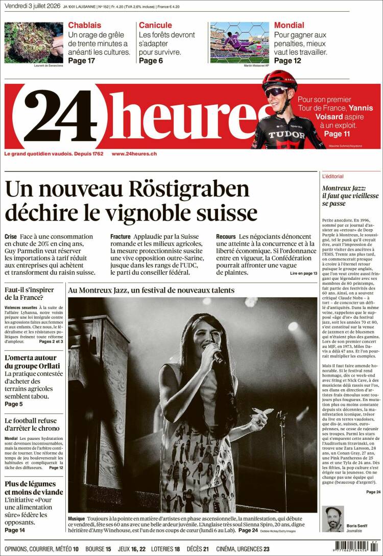 Portada de 24 Heures (Suiza)