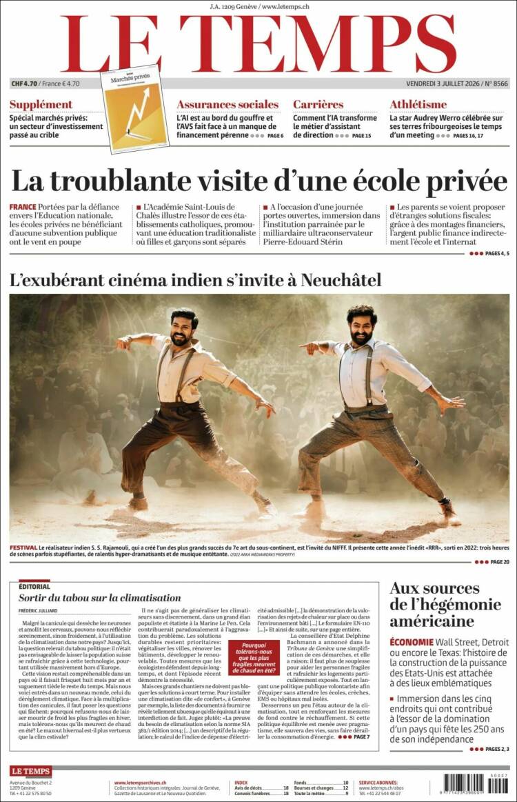Portada de Le Matin (Suiza)